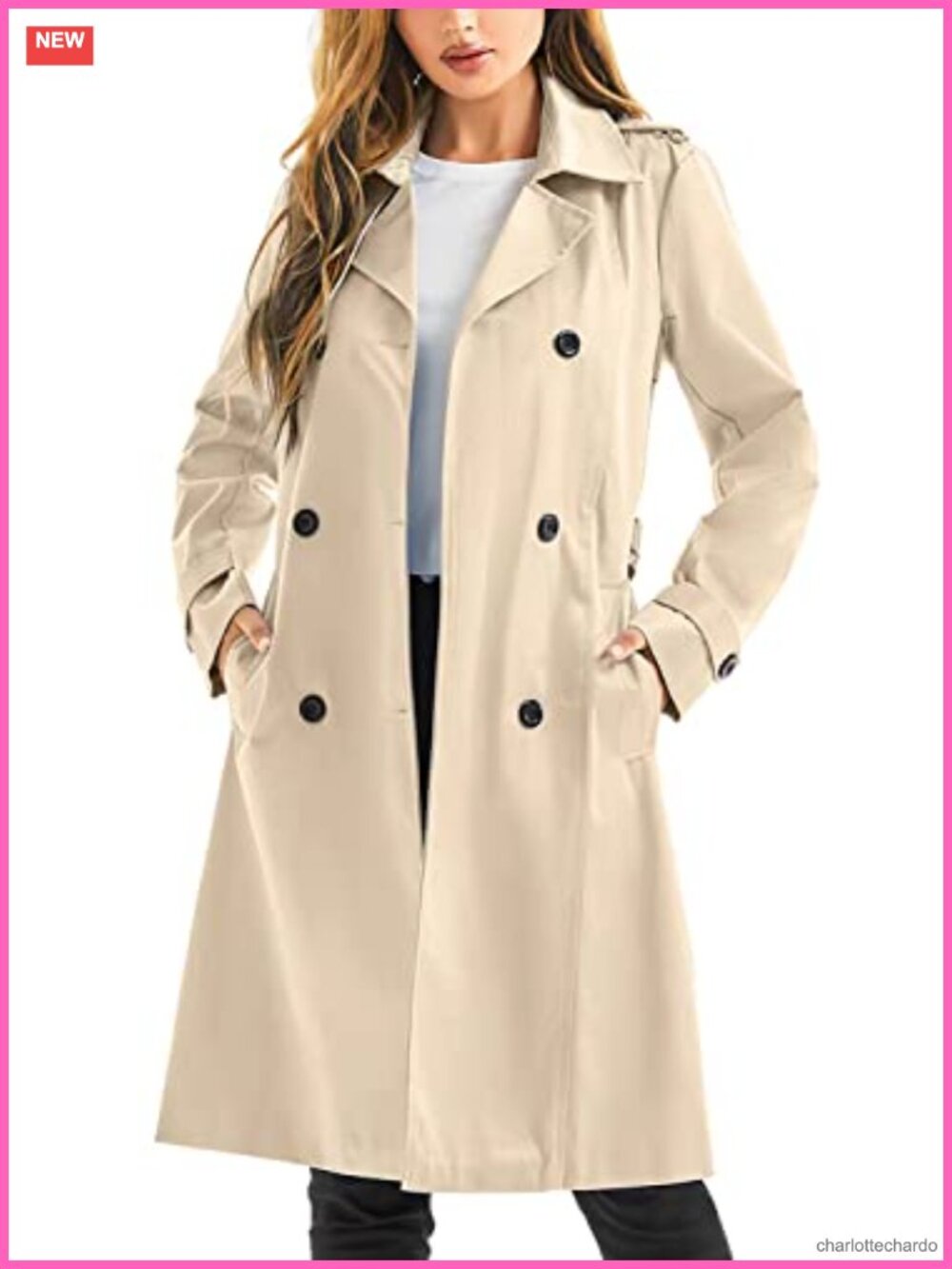 Women's Waterproof Long Trench Coat Double Breasted Windbreaker Belted Lapel